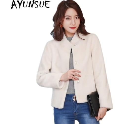 AYUNSUE Real Wool Sheep Sheared Fur Coat Female 2020 Fur Coats for Women Short Style Autumn Winter Jacket abrigo mujer 1801