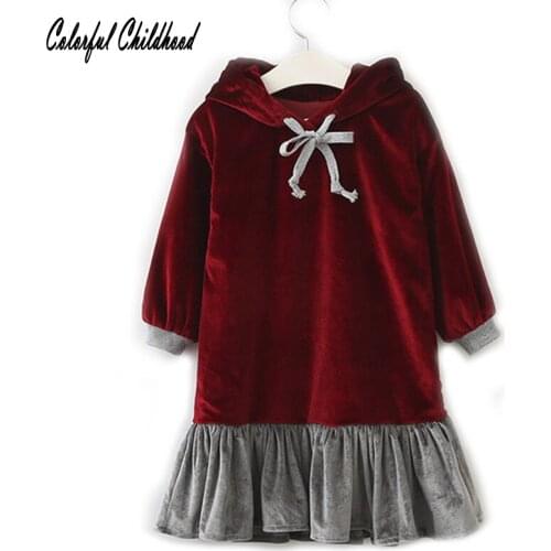 Royal style Girls princess Dress 2017 New soft velvet long Sleeve children clothes toddler baby kids ruffles hem dress autumn