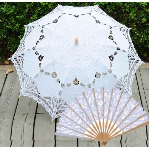 2018 hot Fashion Parasol Bridal Wedding Handmade Embroidered Cotton Black Lace Edge Sun Umbrella Bridal Party Decoration Cheap