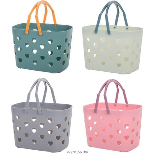 Portable Shower Caddy Tote Heart Shaped Hollow Plastic Storage Basket with Handle Box Organizer Bin for Bathroom Pantry Dropship