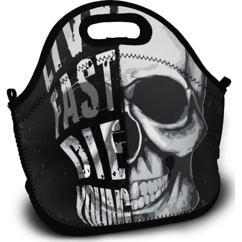 Portable Insulated Thermal Bento Lunch Box Skull With Live Fast Die Young Picnic Storage Bag Pouch Lunch Bags