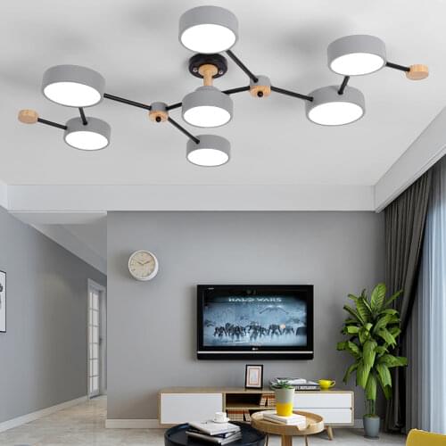 BOTIMI Modern Designer 220V LED Chandelier With Gray Metal Lampshade For Living Room White Iron Ceiling Mounted Home Lighting
