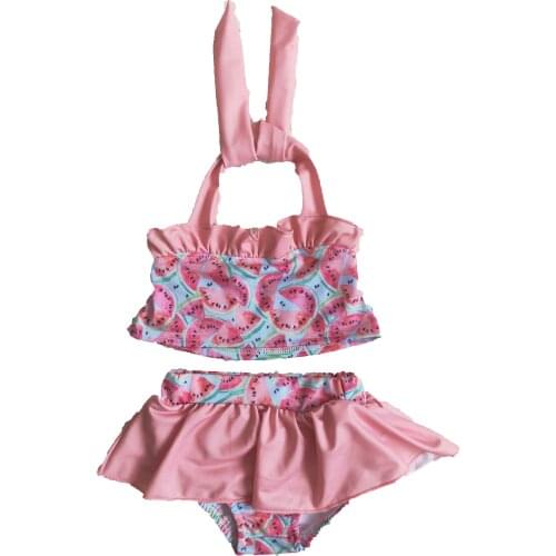 Pink Watermelon Baby Girls Two Piece Swimsuit High Neck Bodysuit Swimwear Beach Wear