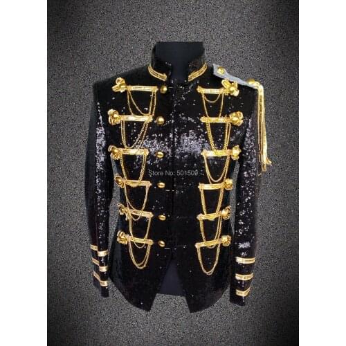 Realphoto handsewing full black sequins bead luxury black glitter mens tuxedo suit/medieval jacket/stage performance,only jacket