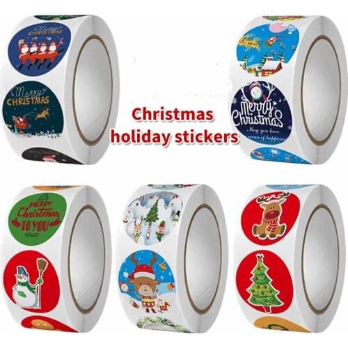 Christmas Holiday Stickers 500pcs 2.5cm round shape Cartoon Labels For Kids Gift Adhesive Tag Waterproof For Stationery Sticke