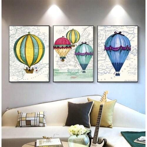 Nordic modern simple small fresh hot air balloon childrens room, living room, home, dining room, decoration painting, printing