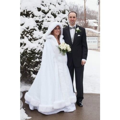 Wedding Satin Faux Fur Bridal Long Jacket Wrap Wedding Coat Shawl Warm Cloak medieval cloak