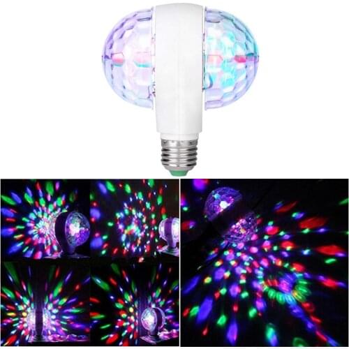 E27 LED Bulb RGB Dual Head Stage Light 6W 220V Auto Rotating Disco DJ Party Colorful Crystal Lamp,For Holiday Party Show Bar KTV