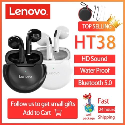 Lenovo HT38 TWS Earphones Bluetooth Wireless Headphones Sport In-ear Earbuds with Microphone Gaming Headset for Smartphone New