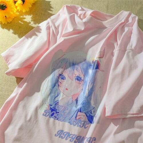 Streetwear Cute Clothes for Teens Casual Loose Anime Clothing Kawaii Womens Tops for Women Summer 2021 Womens Clothing Kawai