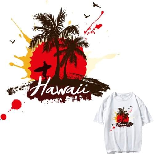 Prajna Vinyl Hawaii Patch Applique For Clothes Iron-on Transfers for Clothing Stickers Heat Transfer Summer Holiday Patches DIY