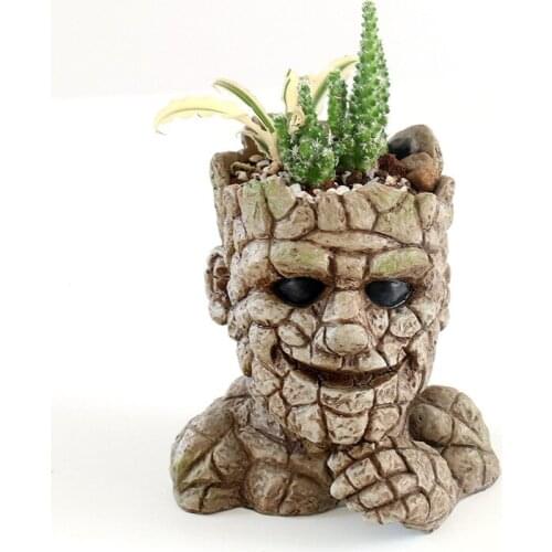 Vintage Imitation Stone Man FlowerPot Container Garden Tree Man Figurine Resin Succulent Bonsai Pot Desktop Home Decoration Gift