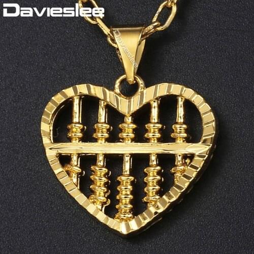Davieslee Womens Heart Abacus Pendant Necklaces Carved Swirl Womens Gold Pendant Necklace for Woman Jewelry New Gifts DGP305