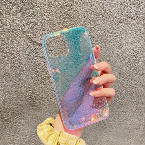 Hard Thin Glossy Gradient Laser Snake Pattern Clear Purple Phone Case for iPhone 11 12 Pro XS Max XR X 8 7 Plus SE 2020 Cover