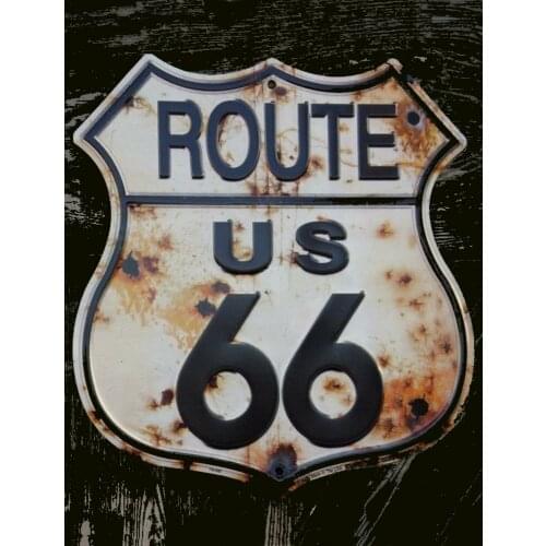 TIN SIGN "Route 66 Rust" Deco Garage Wall Decor