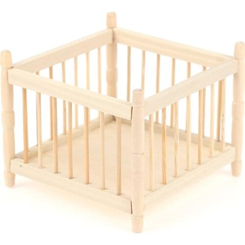 1 Pc 8.8*8.8*7.1cm 1:12 DollHouse Miniature Wooden Baby Bed Dolls Furniture Accessories Toys