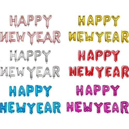 10set/16inch/12pcs English Happy New Year Aluminum Film Balloon Holiday Celebration Decoration Balloon Christmas Decoration