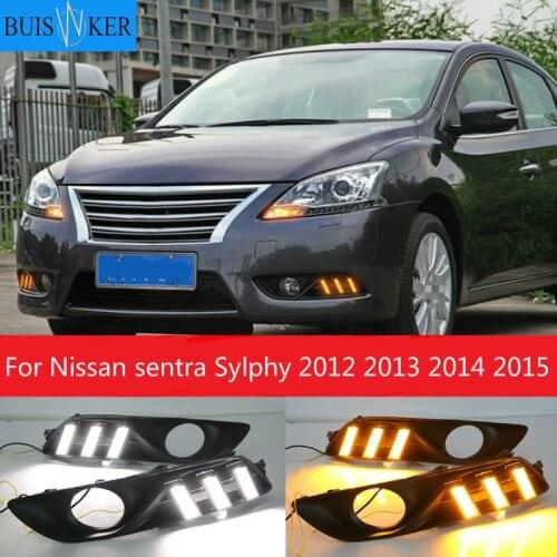 2pcs For Nissan sentra Sylphy 2012 2013 2014 2015 LED DRL Daytime Running Lights Daylight yellow turn Signal lamp