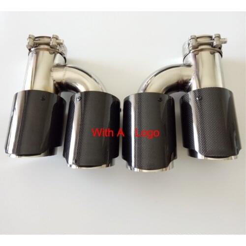 2PCS H Style Universal Dual Glossy Carbon Fiber Exhaust Tip Stainless Steel Modified Exhaust Tip With A Logo