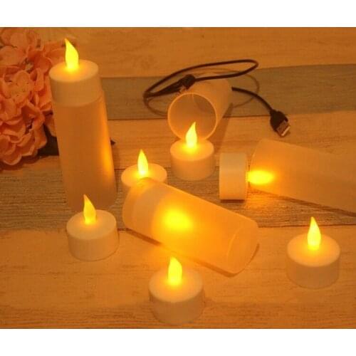 4/6/8pcs USB Rechargeable electronic bougies decorative tea light Led candle Waxless Christmas Wedding Xmas party Decor-Amber