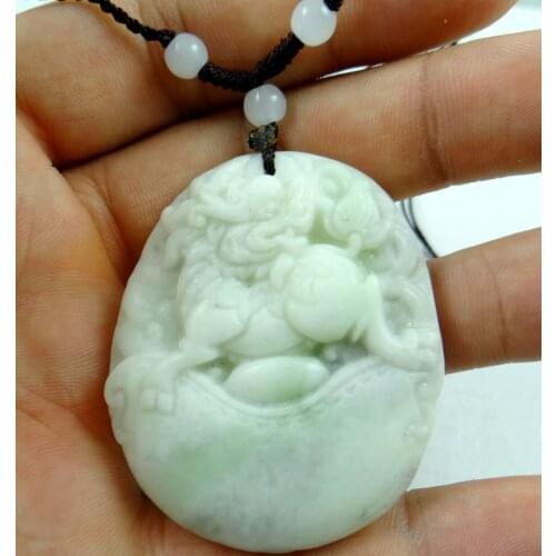50*42MM Wholesale natural Chinese stone hand-carved statue of Unicorn amulet pendant necklace NN72