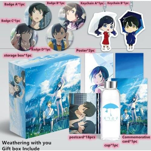 Anime Weathering with you Poster Toy Gift BOX Natsumi Hina Hodaka Nagi badge Pin Postcard Sticker Painting book