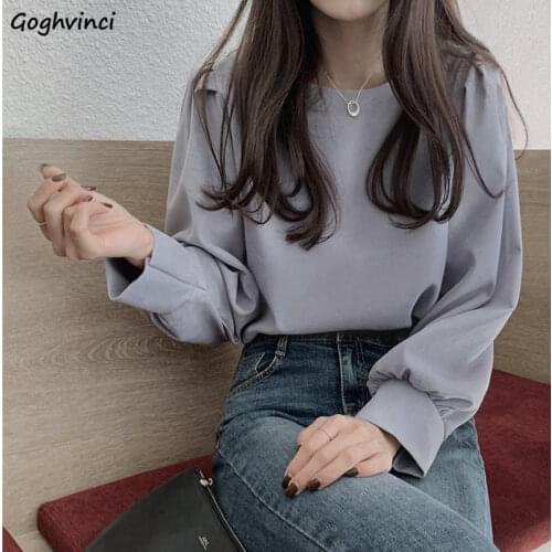 Puff Sleeve Blouses Shirt Women Autumn Solid All-match Elegant Female Pullover Tops Chic Ulzzang Fashion Outwear Shirt Vintage