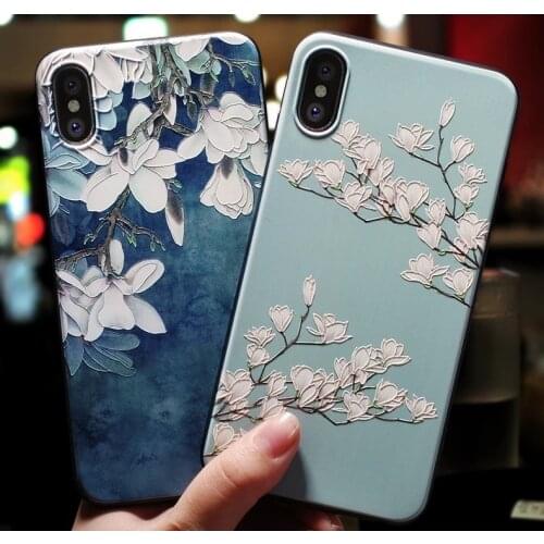 Floral Phone Coque For iphone 11 Pro XS Max 5 S 6 6S 7 8 Plus X XR SE Case Cover 3D Emboss Flower Soft TPU Black Back Cover Capa