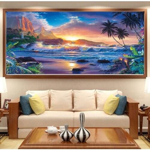 Diy 5D large diamond mosaic Sunset seascape diamond painting cross stitch natural scenery 3d embroidery full drill decor AA1916