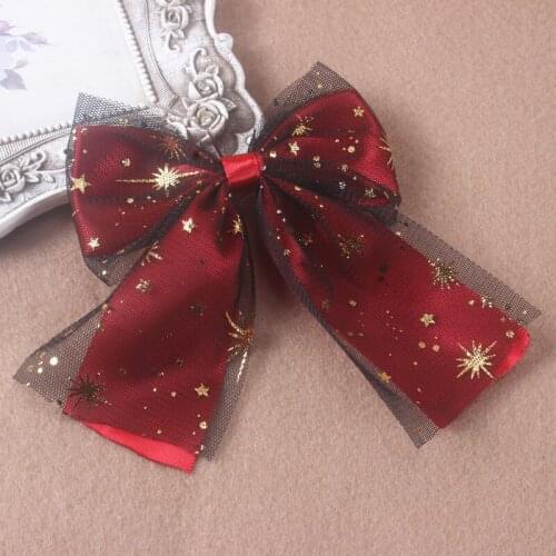 Double Layer Mesh Hair Clip Black Red Gold Glitter Star Streamer Hair Bows Black Lace Hairpin Diablo Bowknot Hair Accessories