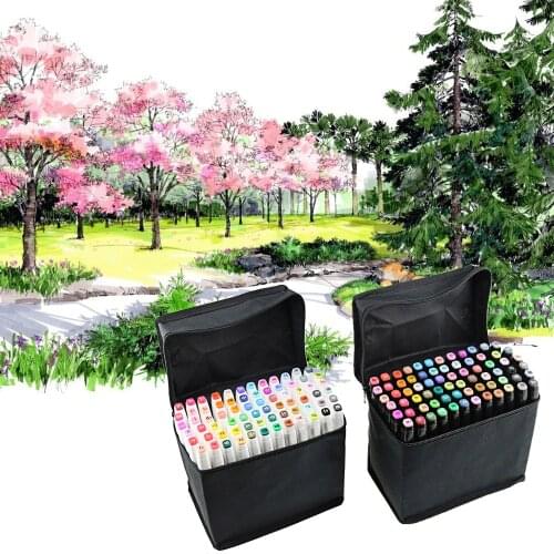 60 PCS Color Paint Graphic Art Twin Nib Alcohol Based Ink Pen Marker Point Pen Set with Black Storage Bag for Drawing Painting