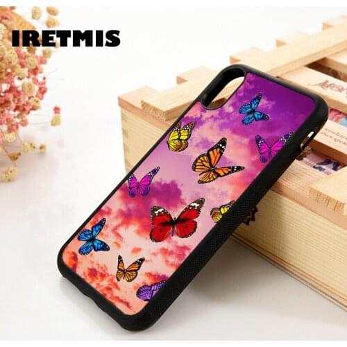 Iretmis 5 5S SE 6 6S TPU Silicone Rubber phone case cover for iPhone 7 8 plus X Xs 11 Pro Max XR Butterflies in sky Sticker
