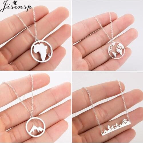 Jisensp Unique Africa Continent Stainless Steel Necklace Punk Africa Map Necklace Pendant for Women Men Fashion Jewelry Gift