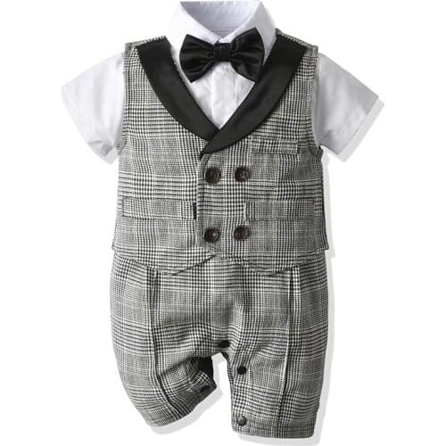 Newborn Boy Clothes Rompers Baby Clothes Short Sleeve Suit for Summer Cotton Vest + Patchwork Dress