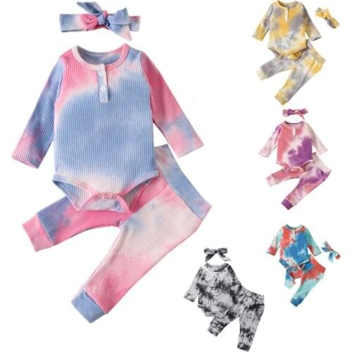 3pcs Baby Girls Boys colorful Tie dye Cotton Clothes Sets Kids Childs Toddler Outfits Bodysuit Long Sleeve Tops+Leggings Pants