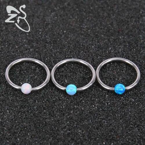 Stainless Steel Circle Fire Opal Stone Ball BCR Captive Bead Rings Nose Ear Tragus Septum Nipple Penis Rings Piercing Jewelry