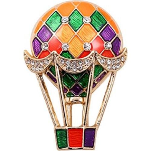 Hot selling multi color enamel hot air balloon brooch pin women golden metal balloon lapel pin brooch
