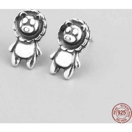 LKO Lion King Earrings Women Classic Party Jewelry Gift 925 Sterling Silver Christmas Stud Earrings Girls Cute Animal Earrings