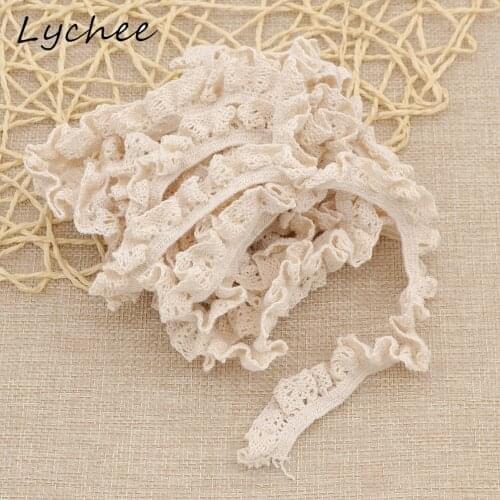 Lychee 5 Yards Beige Cotton Elastic Lace Trim Elastic Ribbon Women Clothes Winter Sweater Sewing Decoration Cloth
