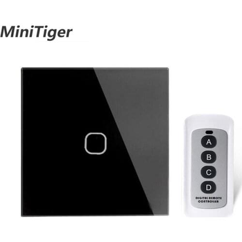 Minitiger EU/UK Standard 1 Gang 1 Way Remote Switch, AC 170~240V Wall Light Remote Touch Switch With Mini Remote Controller