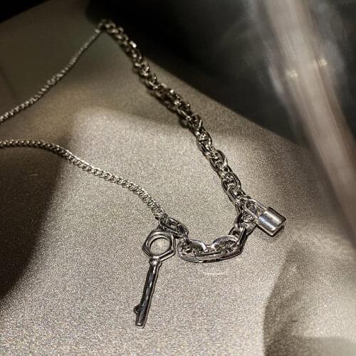 Fashion key Pendant Necklaces Female Silver Color Hip-hop lock Sweater chain Trendy New Collar Statement Dainty Prom Accessories