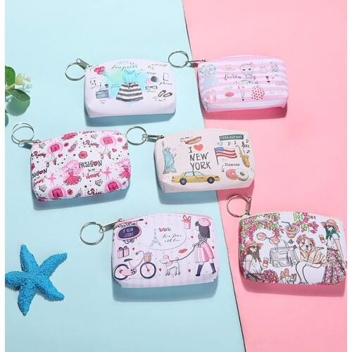 Fashion PU Leather Women New Small Wallets Female Small Coin Purses Zipper Keychain Wallet Cards Holder Money Bags Wholesale