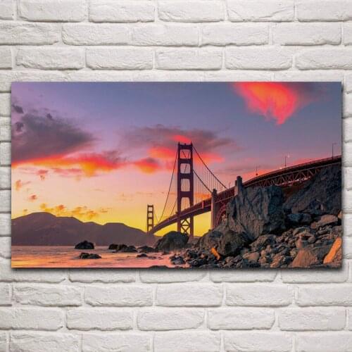 Golden gate bridge san francisco usa autumn sunset nature living room decoration home art decor wood frame fabric poster KG845