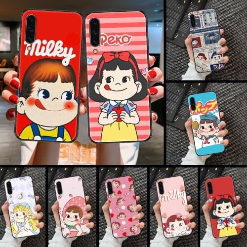 Cartoon Fujiya Peko Milky Girl Phone case For Samsung Galaxy A 3 5 7 8 10 20 21 30 40 50 51 70 71 E S 2016 2018 4G black tpu