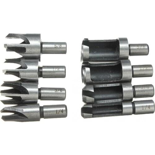 8pcs Carpentry Wood Plug Cutter Straight & Tapered Claw Type Drill Bit Set New