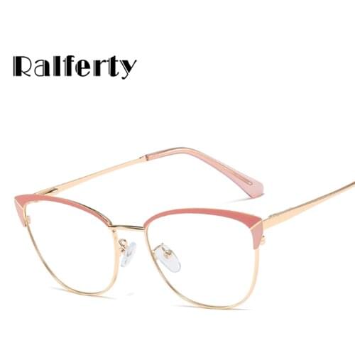 Ralferty Cat Eye Glasses Frame for Women Metal Eyeglass Frame Clear Anti Blue Myopia Optical Prescription Eyewear Oculos De Grau