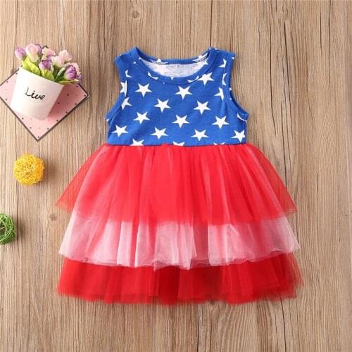 6M-4T Girls Summer Dress Toddler Mesh Tutu Layered Dress American Flag Independence Day Sleeveless Party Pageant Sundress Girls