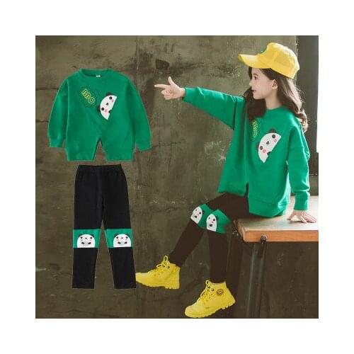 Girls casual cartoon printing panda sweater suit autumn new wave childrens big boy printing girl two-piece suit