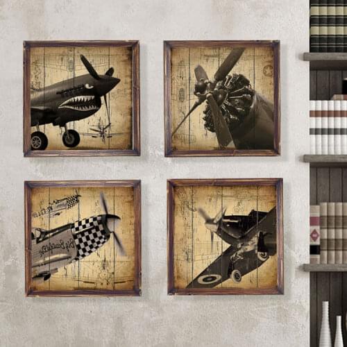 Retro fighter mural paintings framed European-style living room decorative painting industry bar American wood frame wall painti