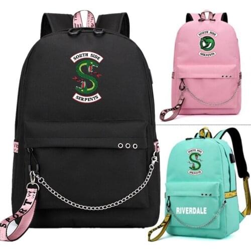 Riverdale South River Movie USB Backpack Teenagers Fans Travel Bags Laptop Chain School Bags Headphone USB Port Mochilas